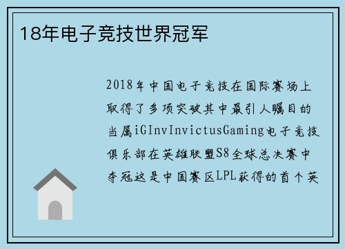 18年电子竞技世界冠军